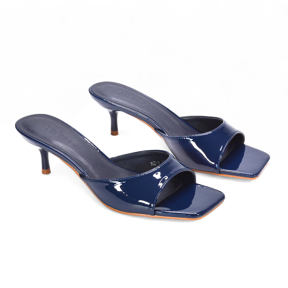 Katherine Square Toe Stiletto Kitten Heel Mule Sandals in Silver Metallic - Image 35