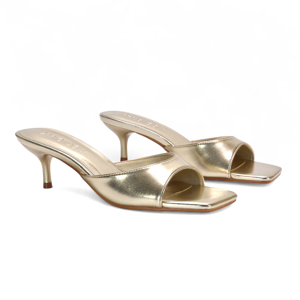 Katherine Square Toe Stiletto Kitten Heel Mule Sandals in Silver Metallic - Image 37