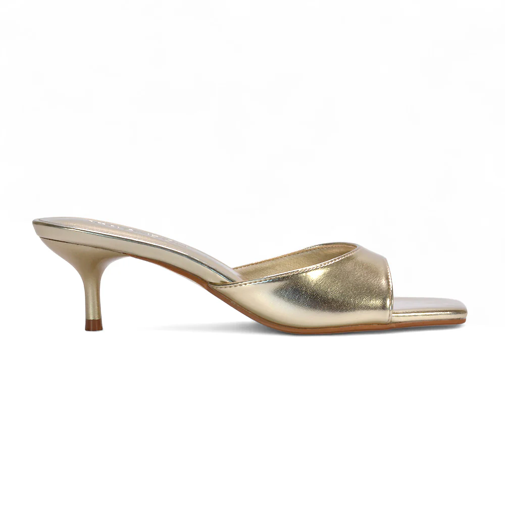 Katherine Square Toe Stiletto Kitten Heel Mule Sandals in Silver Metallic - Image 38