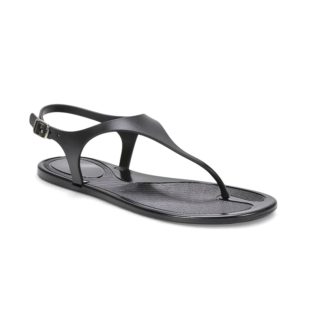 Kaylee Jelly T-Bar Strappy Flat Jelly Sandals With Toe Post in Black - Image 5