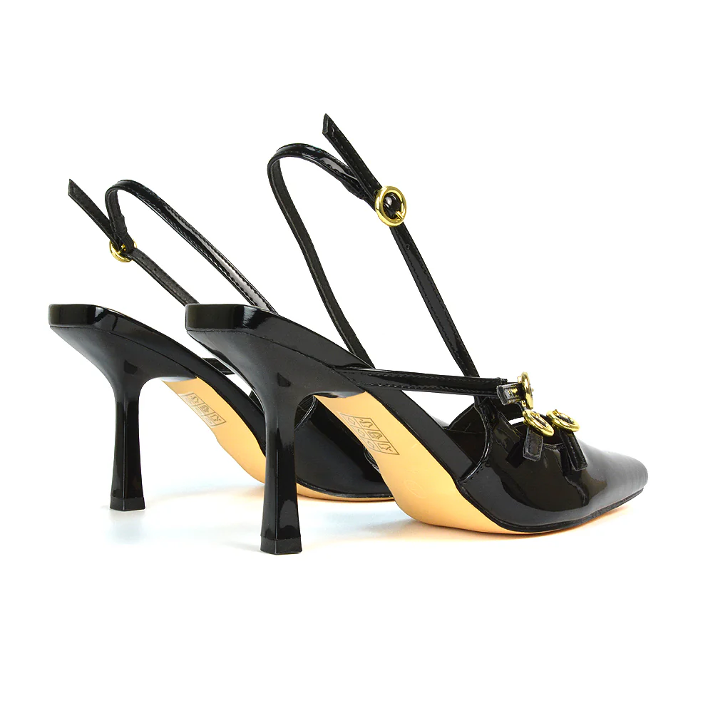 Kaylin Slingback Pointed Toe Stiletto High Heel Court Shoes in Nude Patent - Image 9