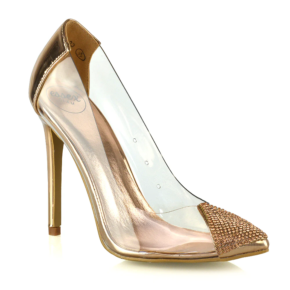 Kaz Diamante Detail Pointed Toe Perspex Stiletto Court Heel Sandals in Black - Image 22