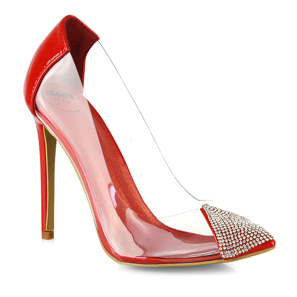 Kaz Diamante Detail Pointed Toe Perspex Stiletto Court Heel Sandals in Black - Image 7