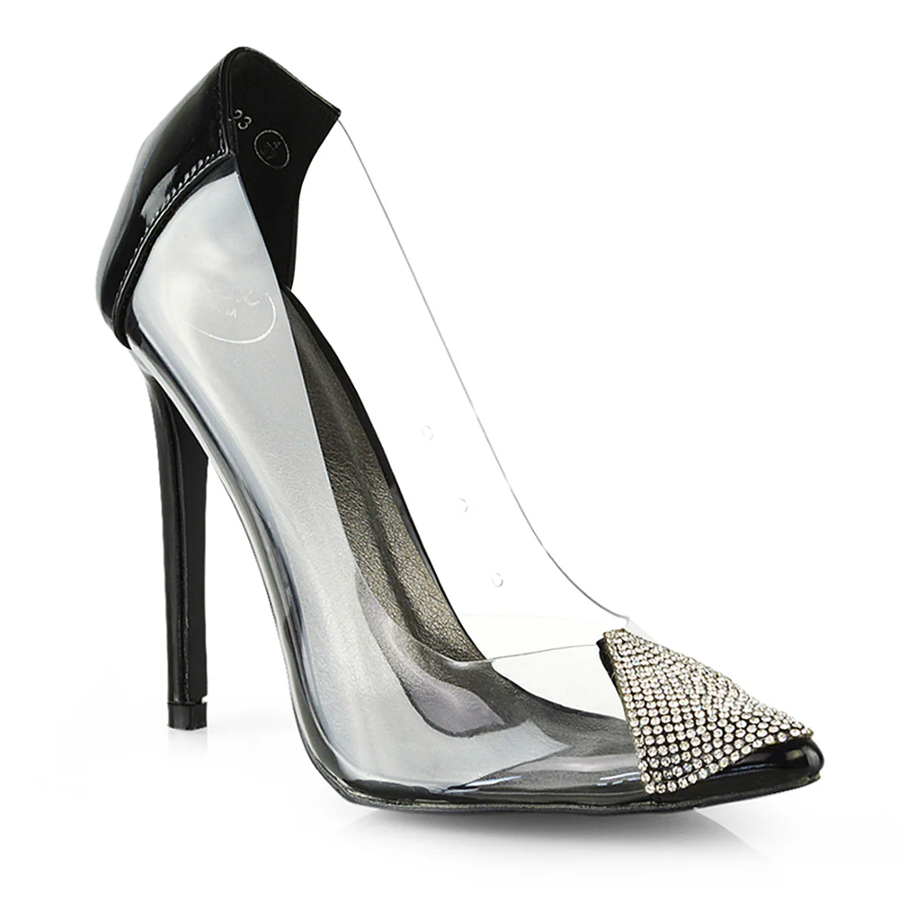 Kaz Diamante Detail Pointed Toe Perspex Stiletto Court Heel Sandals in Rose Gold - Image 28
