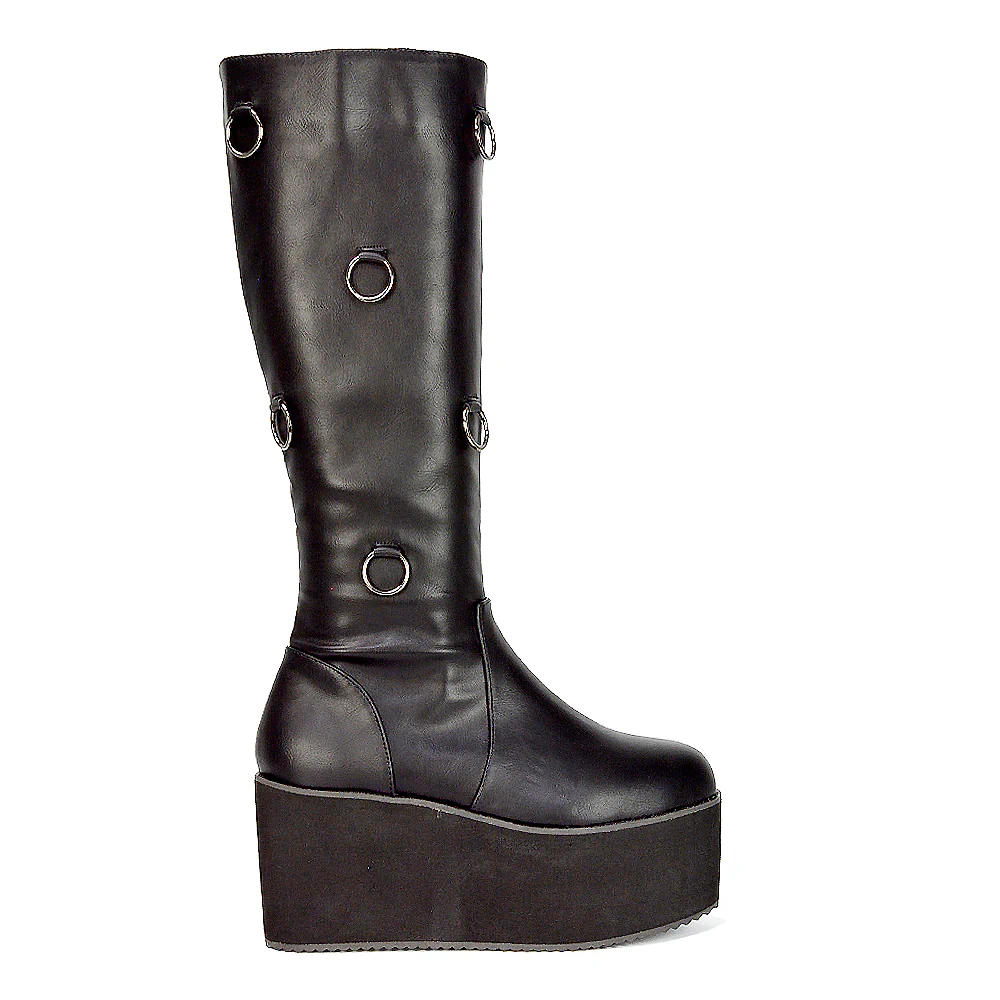 Keegan Goth Boots Chunky Platform Mid Calf Knee High Vegan Friendly In Black Synthetic Leather - Image 35