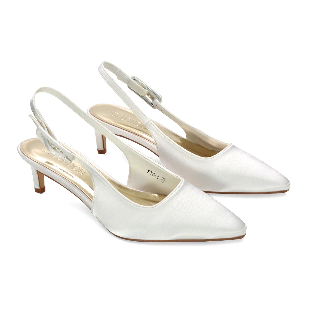 Kelly Low Kitten Heel Slingback Pointed Toe Court Shoe Bridal Heels in Ivory - Image 3