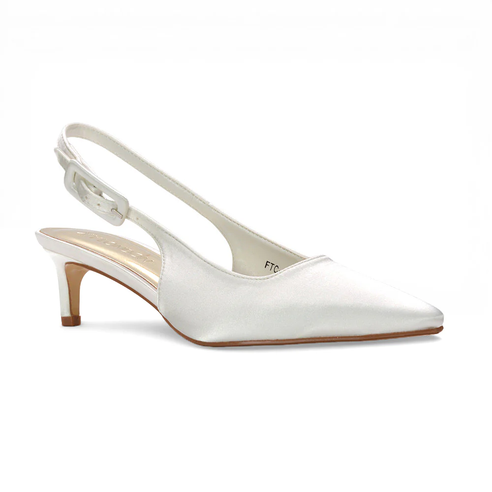 Kelly Low Kitten Heel Slingback Pointed Toe Court Shoe Bridal Heels in Ivory - Image 4