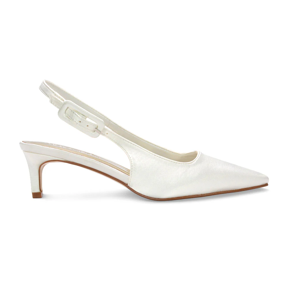 Kelly Low Kitten Heel Slingback Pointed Toe Court Shoe Bridal Heels in Ivory - Image 5