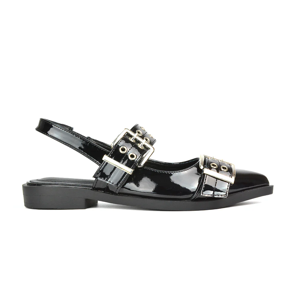 Kendall Buckle Mary Jane Ballet Pumps With Slingback Strap in Red Patent - Image 16
