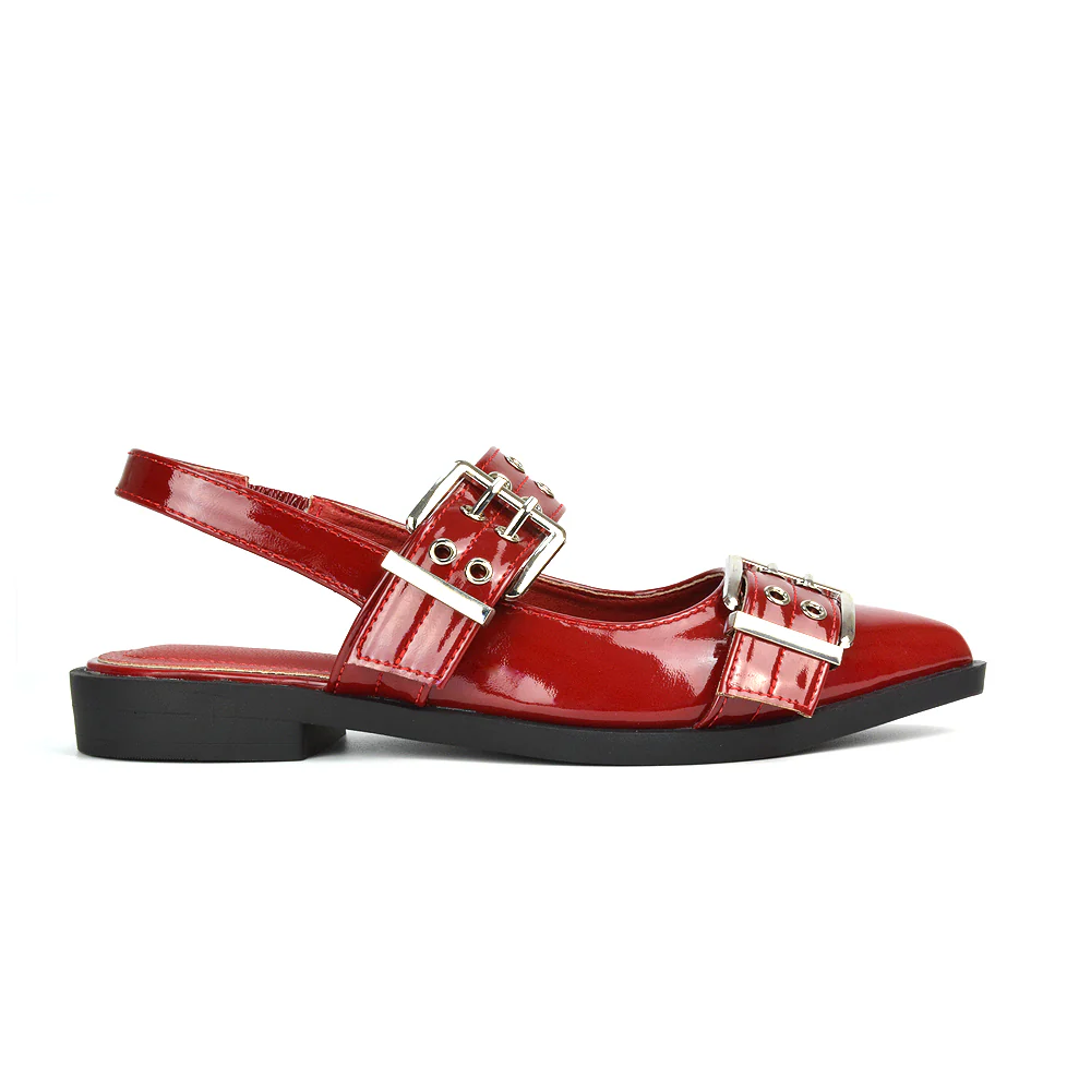 Kendall Buckle Mary Jane Ballet Pumps With Slingback Strap in Red Patent - Image 2