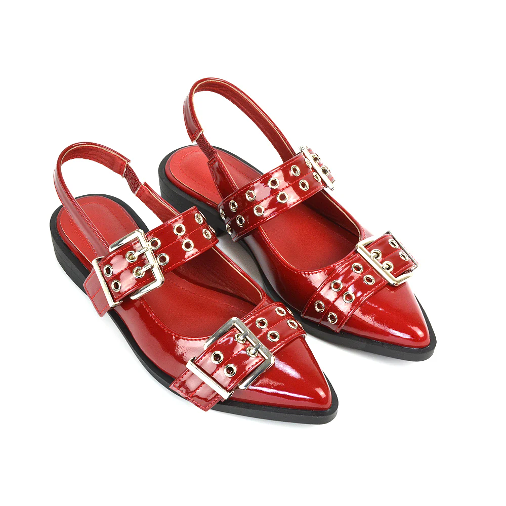 Kendall Buckle Mary Jane Ballet Pumps With Slingback Strap in Red Patent - Image 4