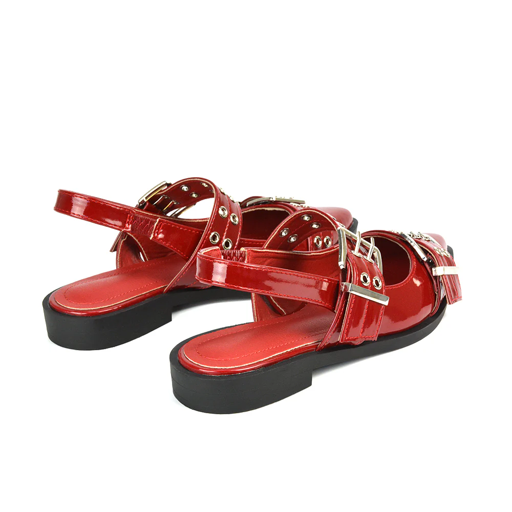 Kendall Buckle Mary Jane Ballet Pumps With Slingback Strap in Red Patent - Image 5