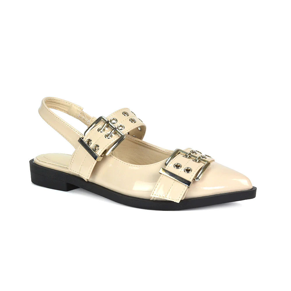 Kendall Buckle Mary Jane Ballet Pumps With Slingback Strap in Red Patent - Image 8