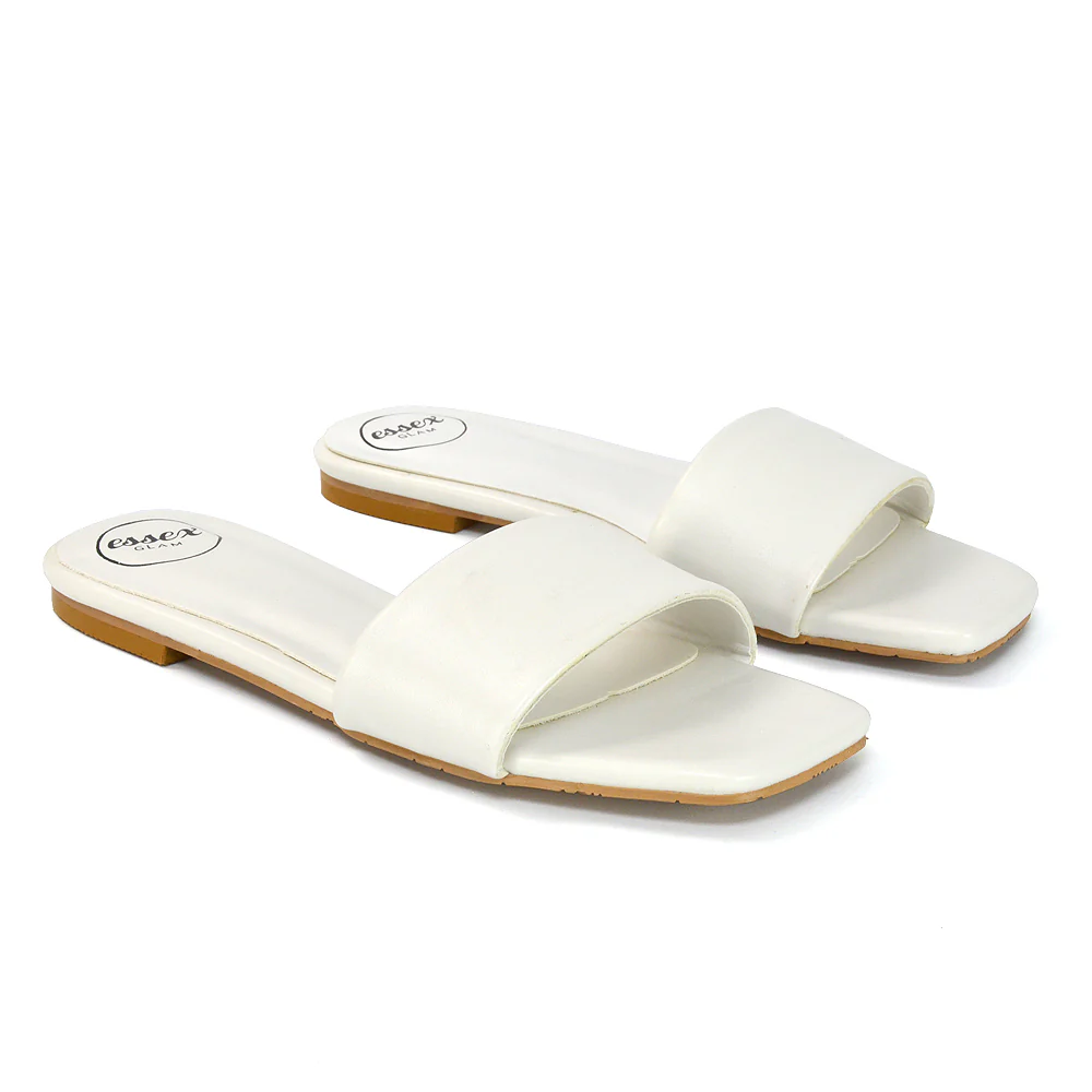 Kenna Flat Mule Strappy Square Toe Sandal Sliders For Summer in Nude Synthetic Leather - Image 20