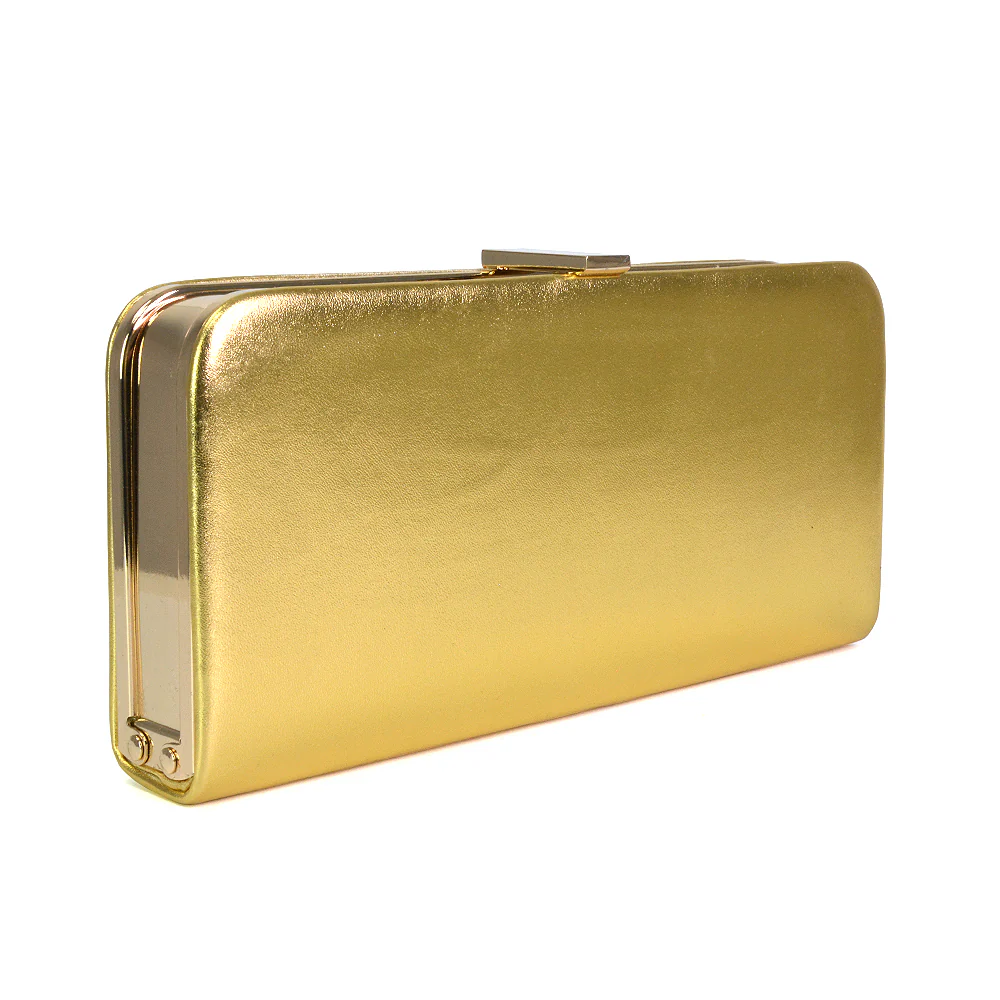 Kennedi Metallic Clutch Evening Party Purse Bag in Gold - Image 9
