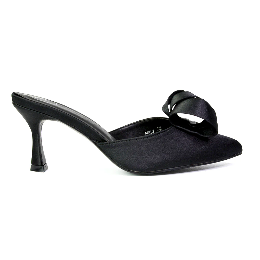 Keri Slip On Mid High Heel Stilettos Mules Party Court Shoes with Pointed Toe in Black - Image 70