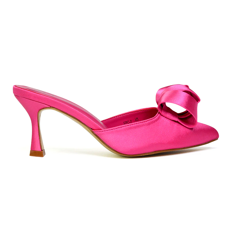 Keri Slip On Mid High Heel Stilettos Mules Party Court Shoes with Pointed Toe in Fuchsia - Image 26