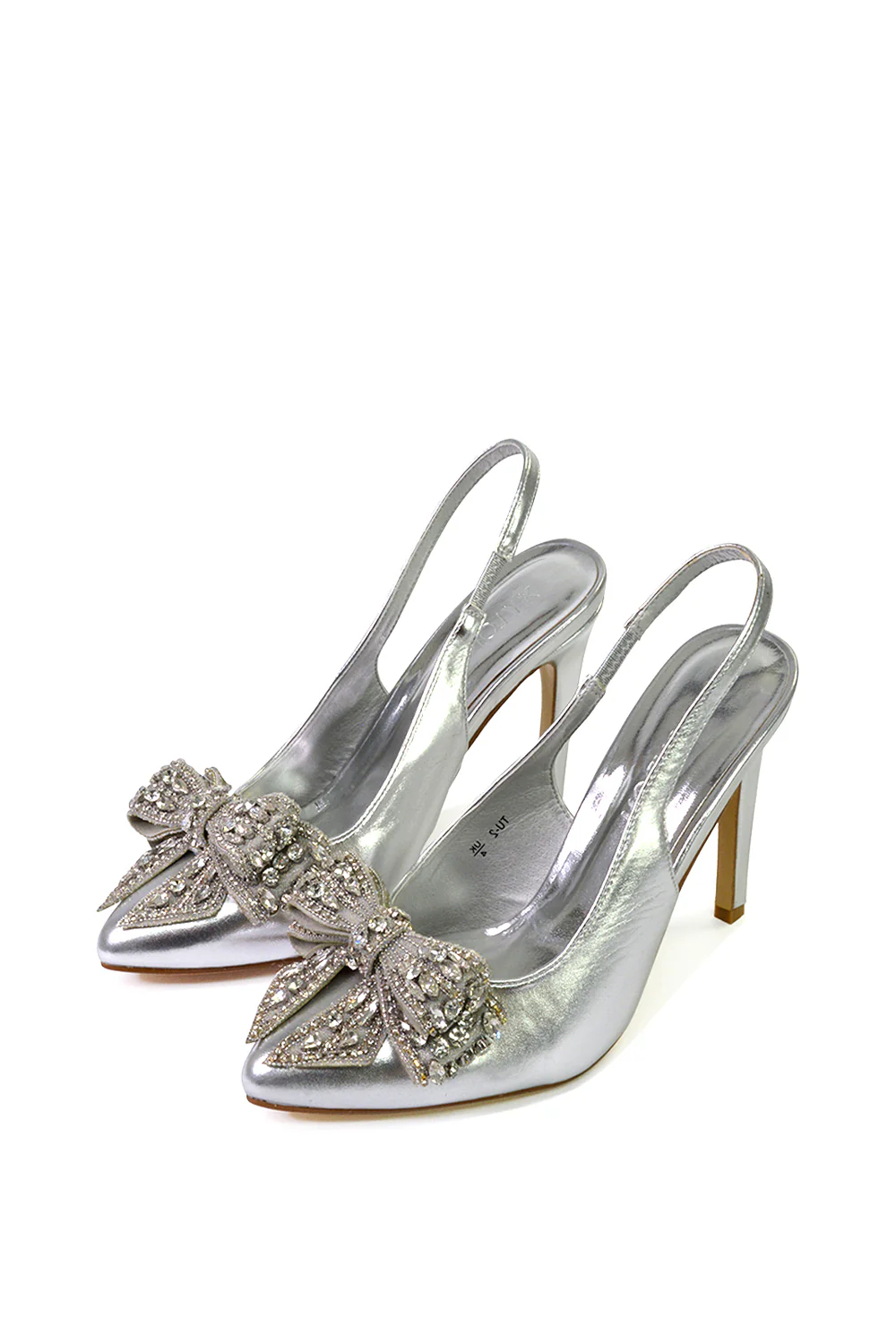 Kimmy Diamante Bow Pointed Toe Court Shoes Stiletto High Heels in Gold - Image 10
