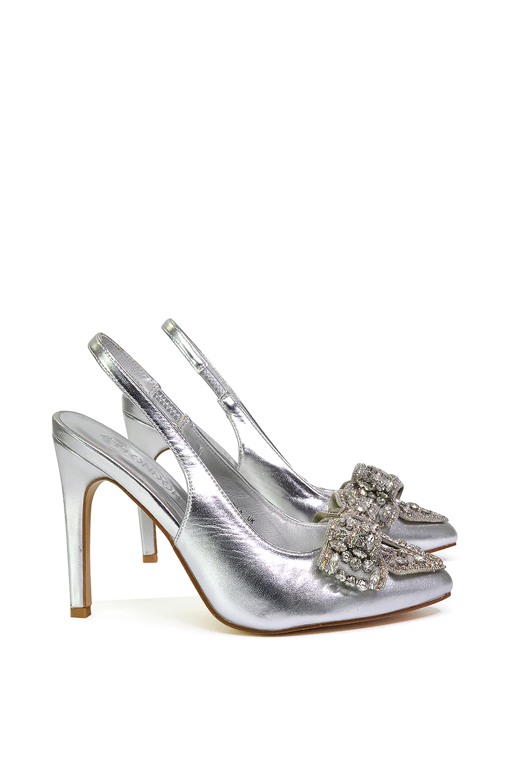 Kimmy Diamante Bow Pointed Toe Court Shoes Stiletto High Heels in Gold - Image 14