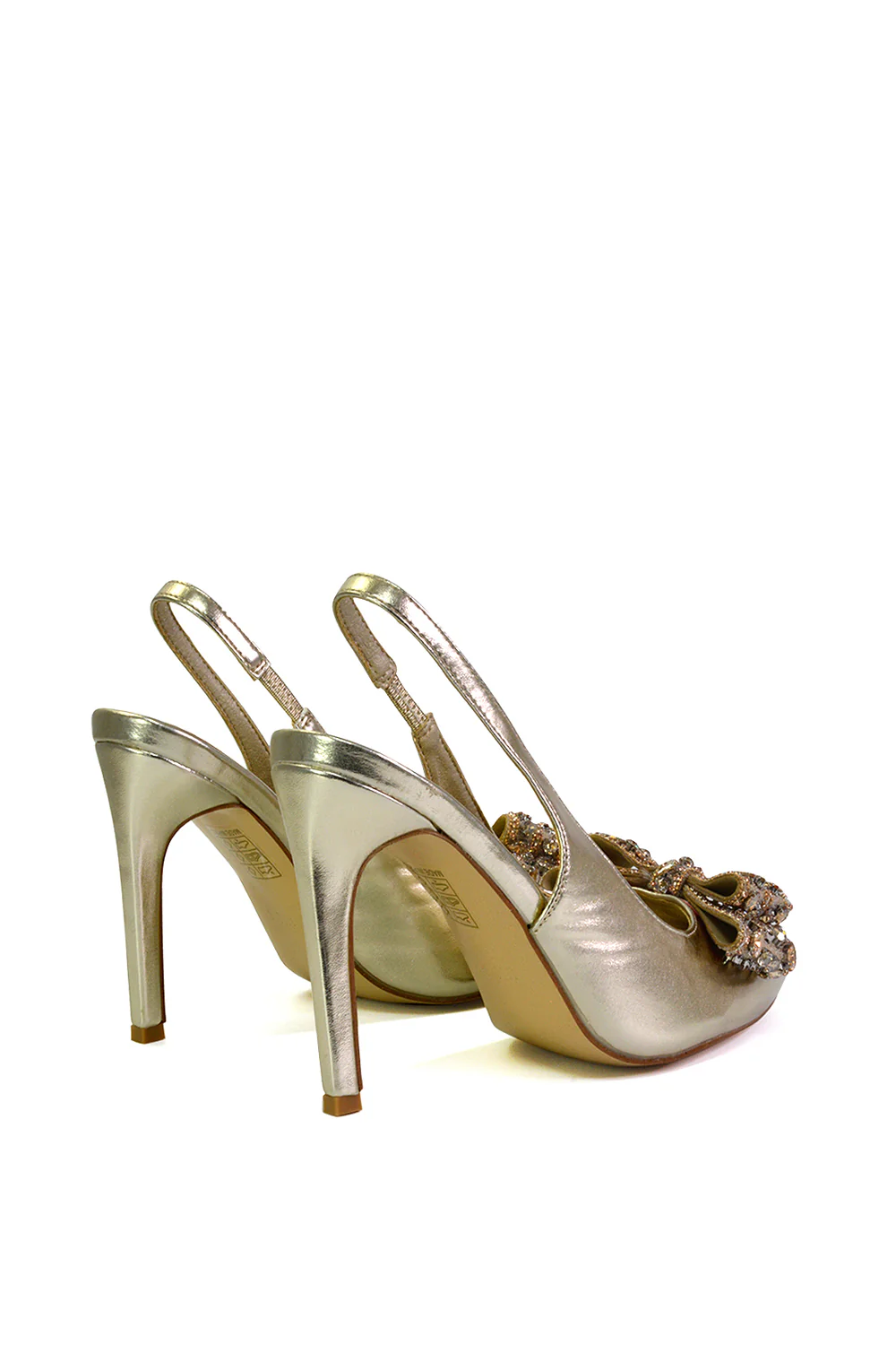Kimmy Diamante Bow Pointed Toe Court Shoes Stiletto High Heels in Gold - Image 47