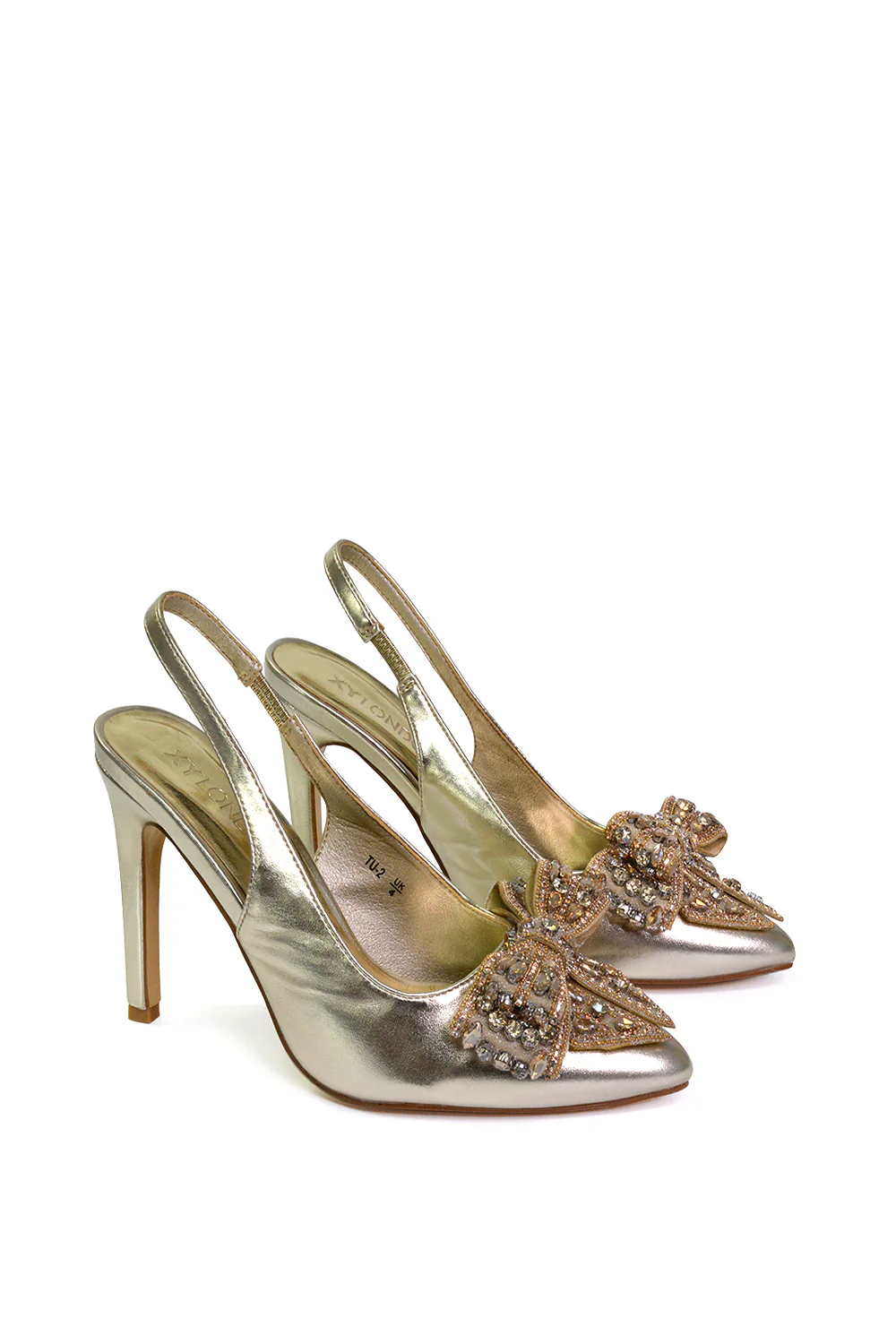Kimmy Diamante Bow Pointed Toe Court Shoes Stiletto High Heels in Silver - Image 38