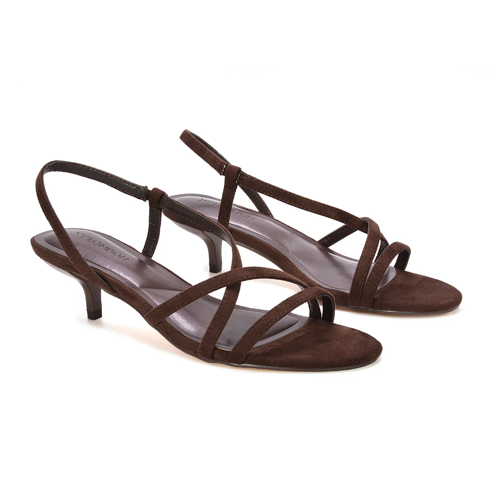 Kristen Slip On Strappy Slingback Kitten Heeled Sandals in Gold Metallic - Image 7