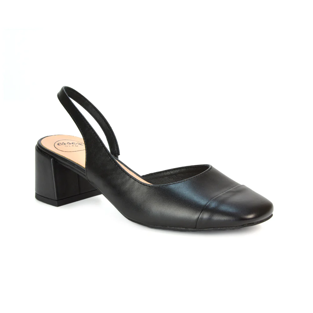 Kyla Low Block Heels Square Toe Slingback Court Shoes in Black Faux Suede - Image 11