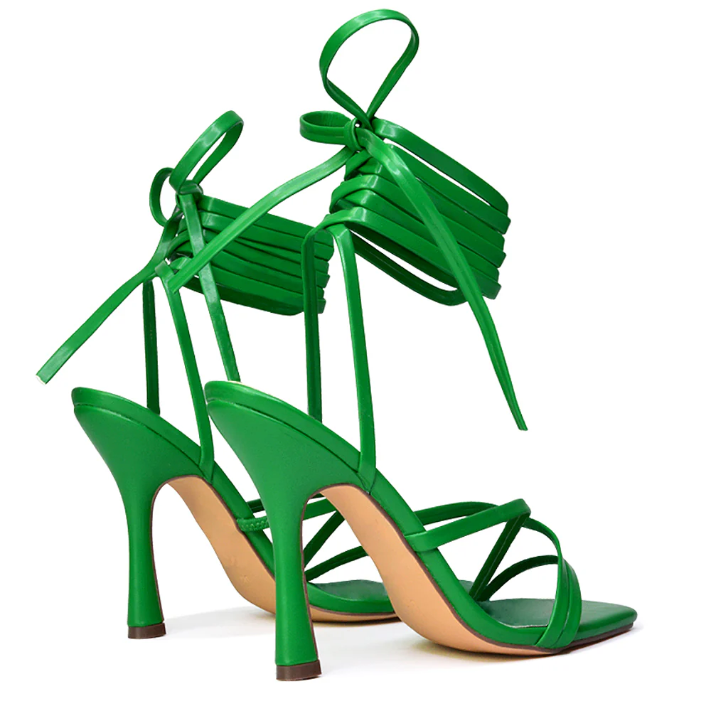 Kyra Lace Up High Heel Stilettos Sandals with Square Toe in Black - Image 20
