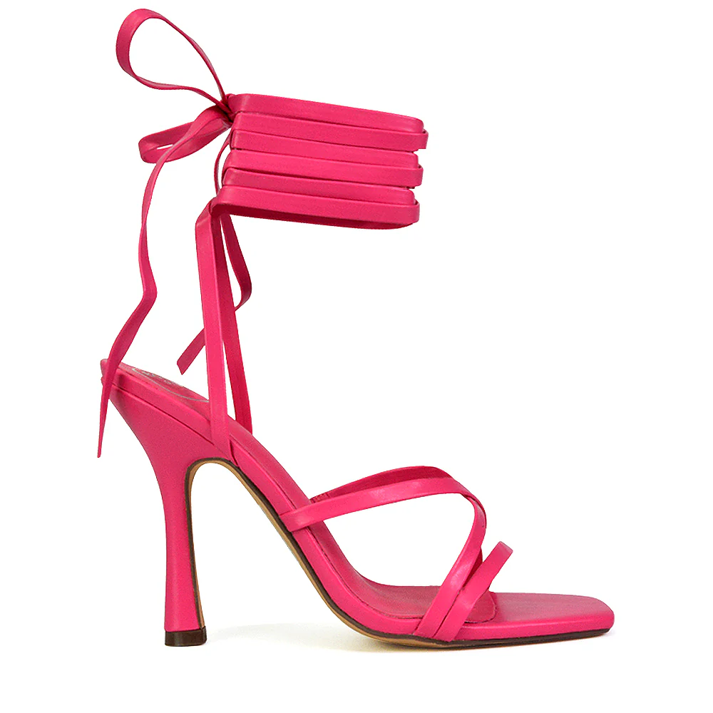 Kyra Lace Up High Heel Stilettos Sandals with Square Toe in Black - Image 50