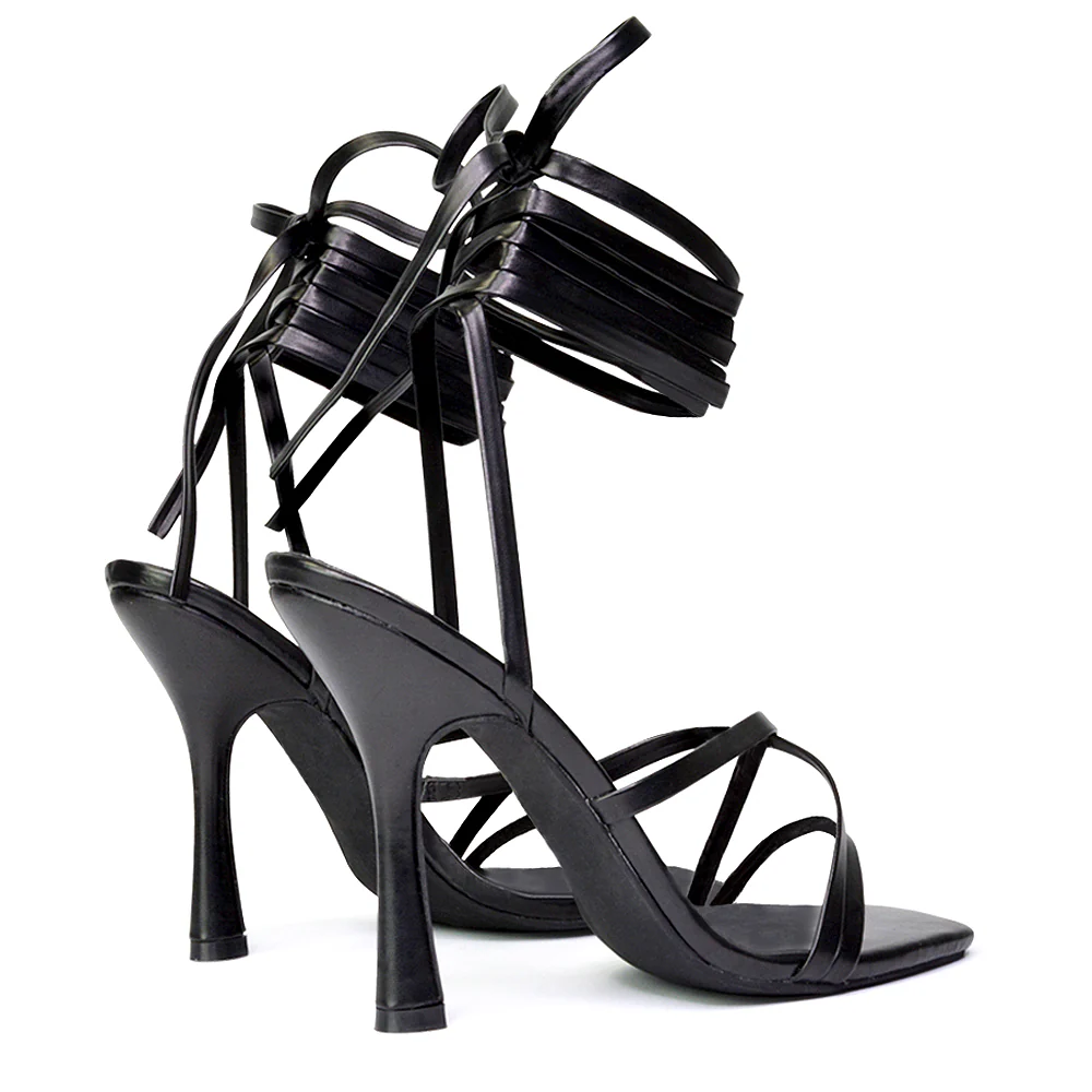 Kyra Lace Up High Heel Stilettos Sandals with Square Toe in Fuchsia - Image 85