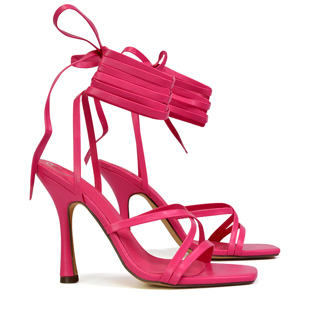Kyra Lace Up High Heel Stilettos Sandals with Square Toe in Green - Image 51
