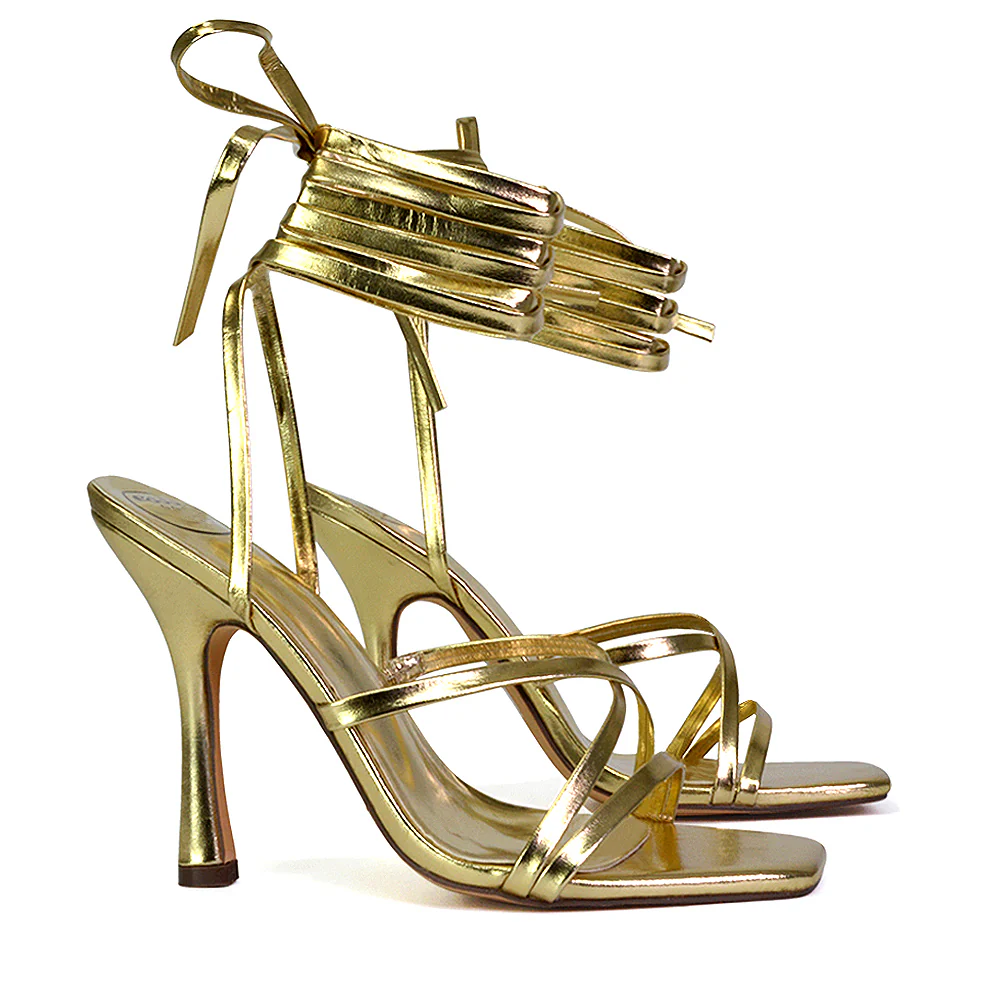 Kyra Lace Up High Heel Stilettos Sandals with Square Toe in Green - Image 71