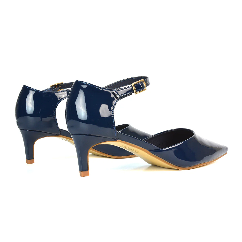 Lacey Kitten Low Heel Ankle Strap Pointed Toe Shoes in Gold Metallic - Image 14