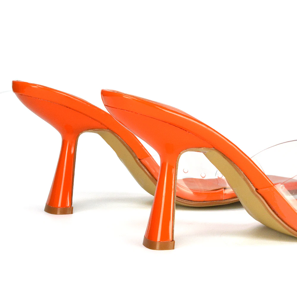 Lacie Square Toe Perspex Thin Block High Heel Mule Sandals in Brown Patent - Image 72