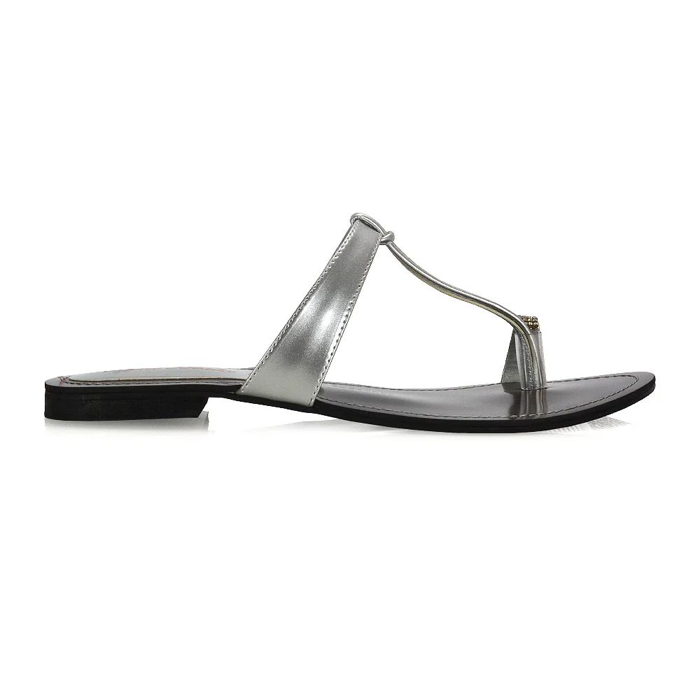 Lala Flat Strappy Diamante Detail Toe Ring Slider Summer Sandals in Red - Image 96