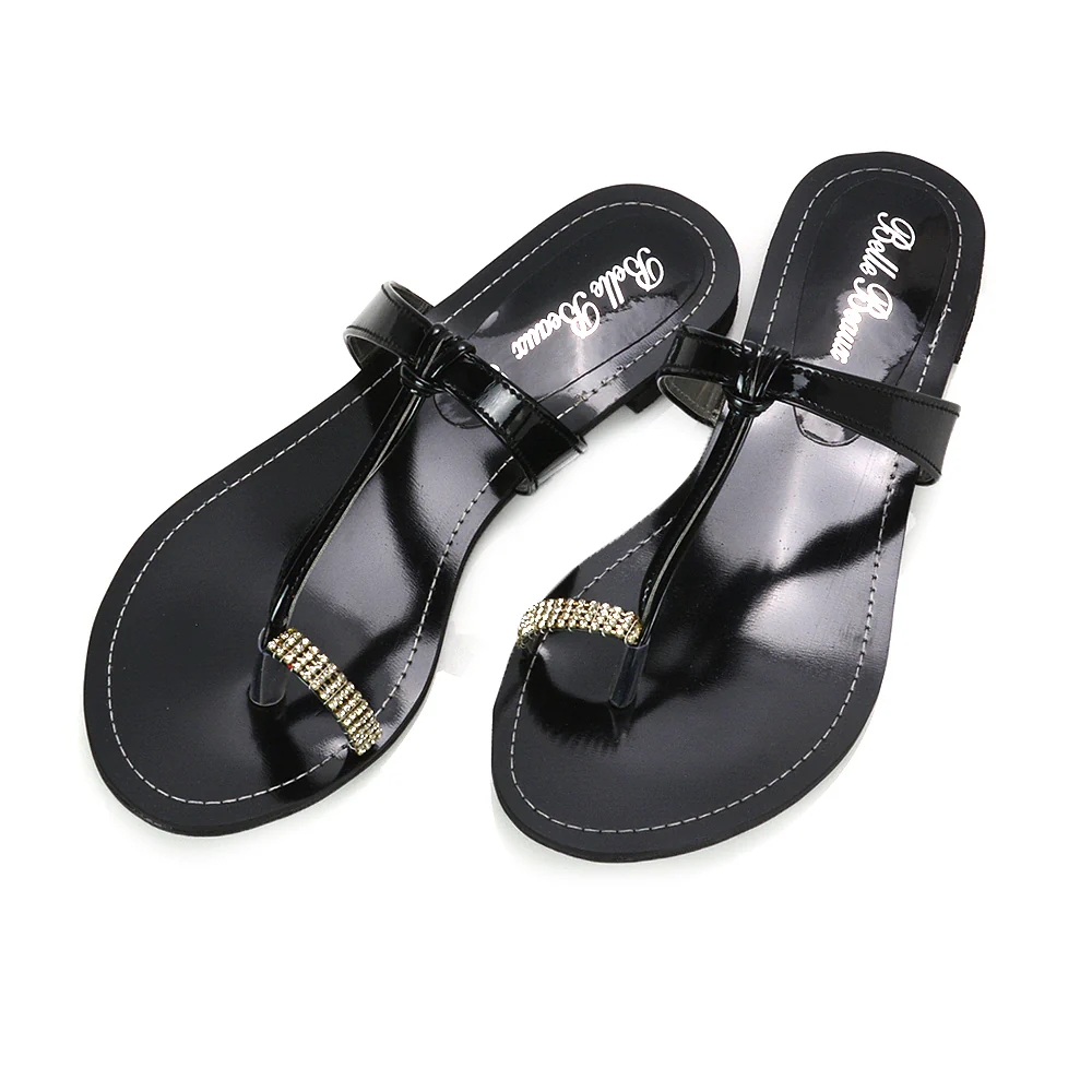 Lala Flat Strappy Diamante Detail Toe Ring Slider Summer Sandals in White - Image 157