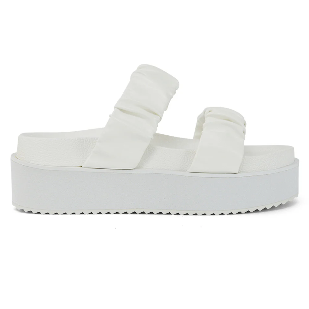 Lalia Ruched Double Strap Flatform Slide Sandals in Black Synthetic Leather - Image 53