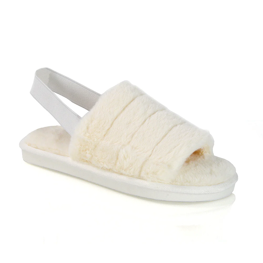 Lana Faux Fur Sling Back Ribbed Strappy Soft Cosy Fluffy Slippers in Grey - Image 5