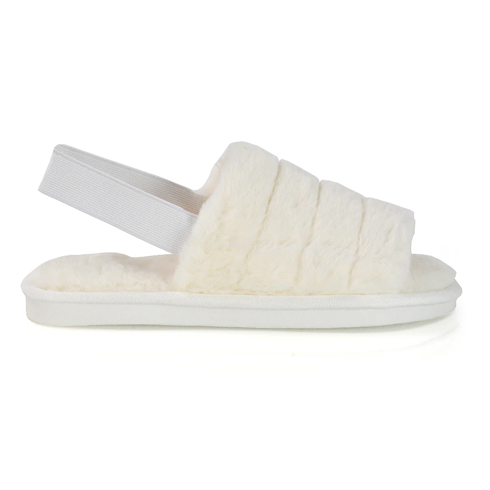 Lana Faux Fur Sling Back Ribbed Strappy Soft Cosy Fluffy Slippers in Grey - Image 9