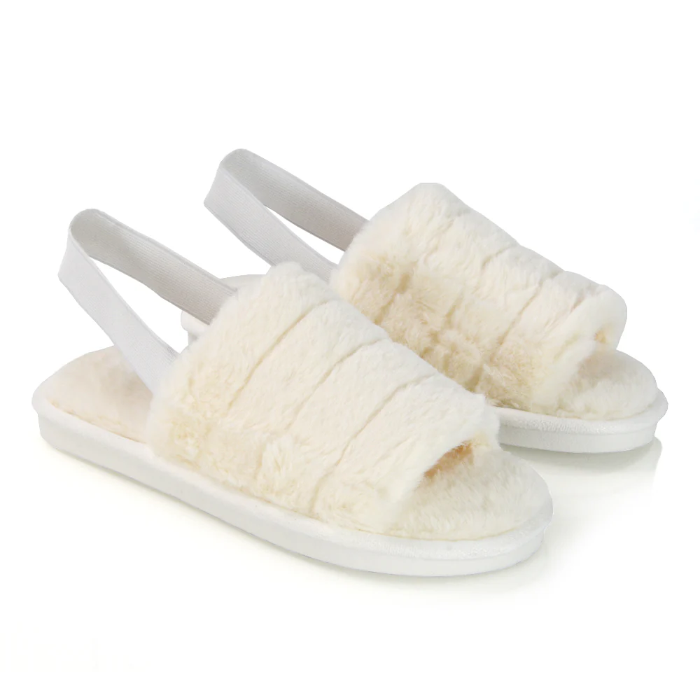 Lana Faux Fur Sling Back Ribbed Strappy Soft Cosy Fluffy Slippers in Pink - Image 4