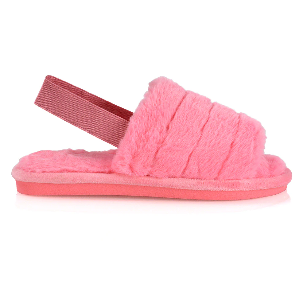 Lana Faux Fur Sling Back Ribbed Strappy Soft Cosy Fluffy Slippers in White - Image 27