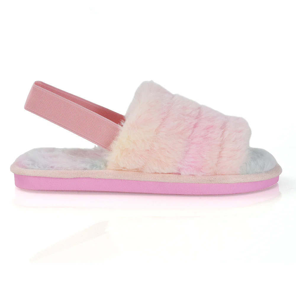 Lana Faux Fur Sling Back Ribbed Strappy Soft Cosy Fluffy Slippers in White - Image 42