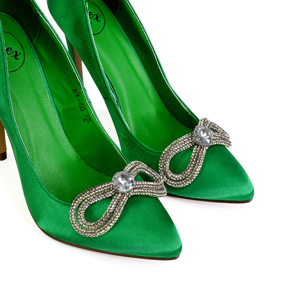 Lane Diamante Bow Pointed Toe Court Shoes Stiletto Bridal Shoes in Green - Image 17