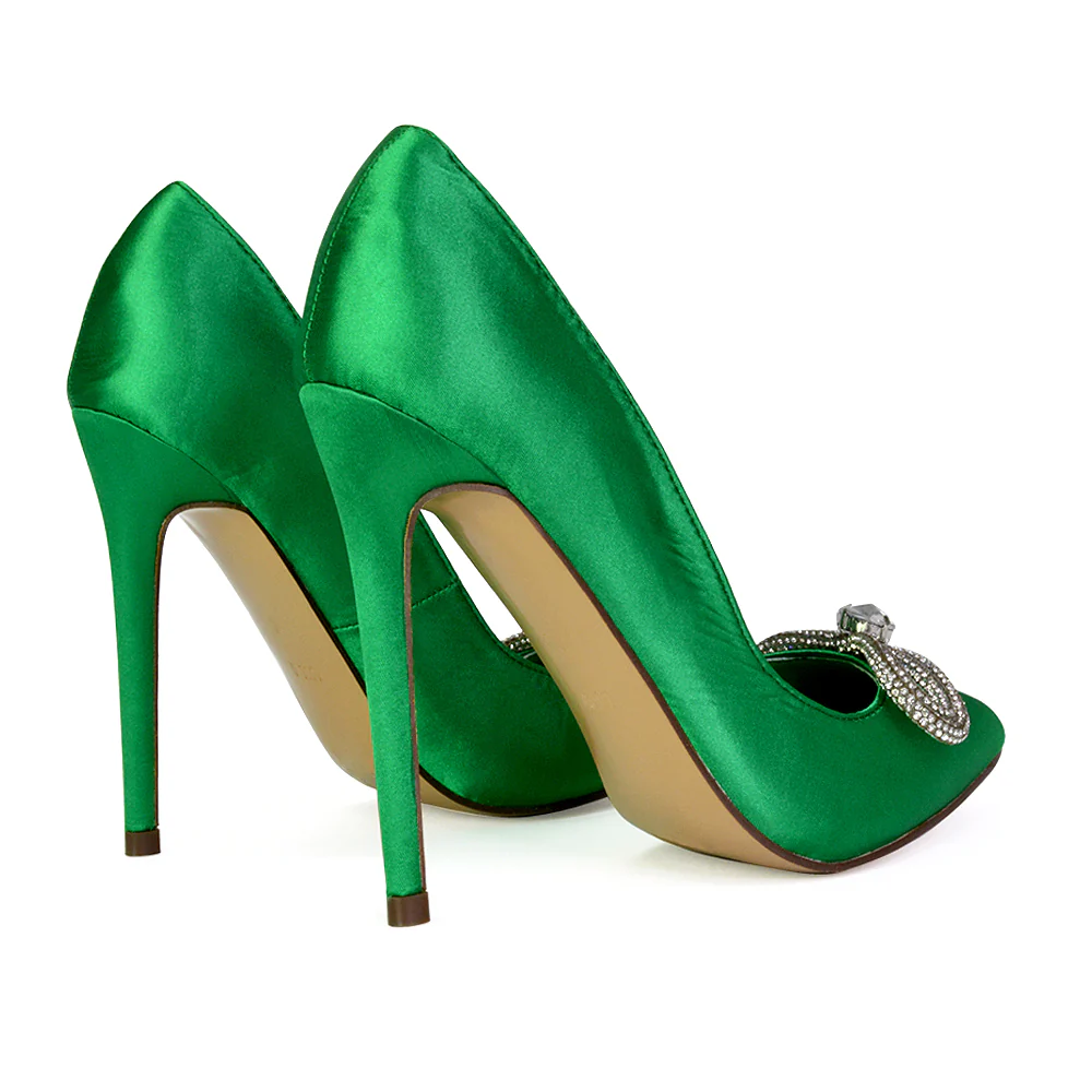 Lane Diamante Bow Pointed Toe Court Shoes Stiletto Bridal Shoes in Green - Image 25