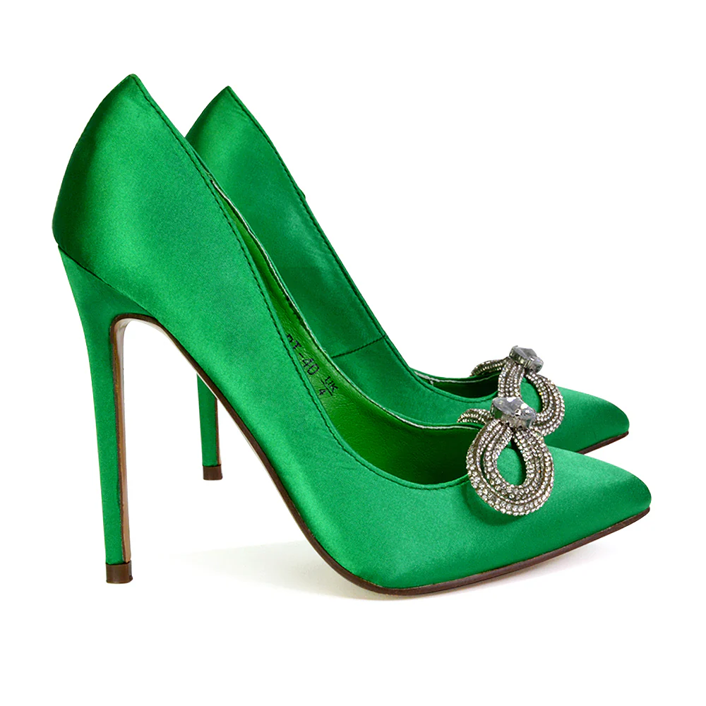 Lane Diamante Bow Pointed Toe Court Shoes Stiletto Bridal Shoes in Green - Image 29