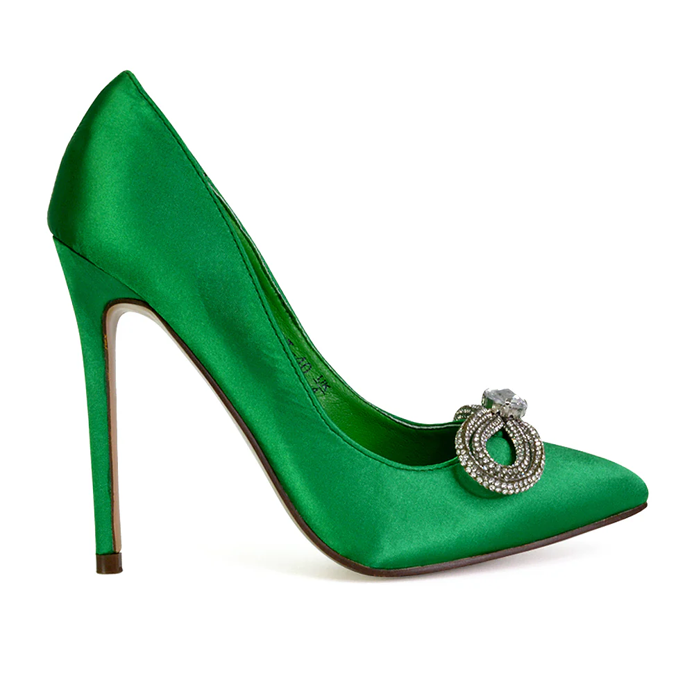 Lane Diamante Bow Pointed Toe Court Shoes Stiletto Bridal Shoes in Green - Image 33