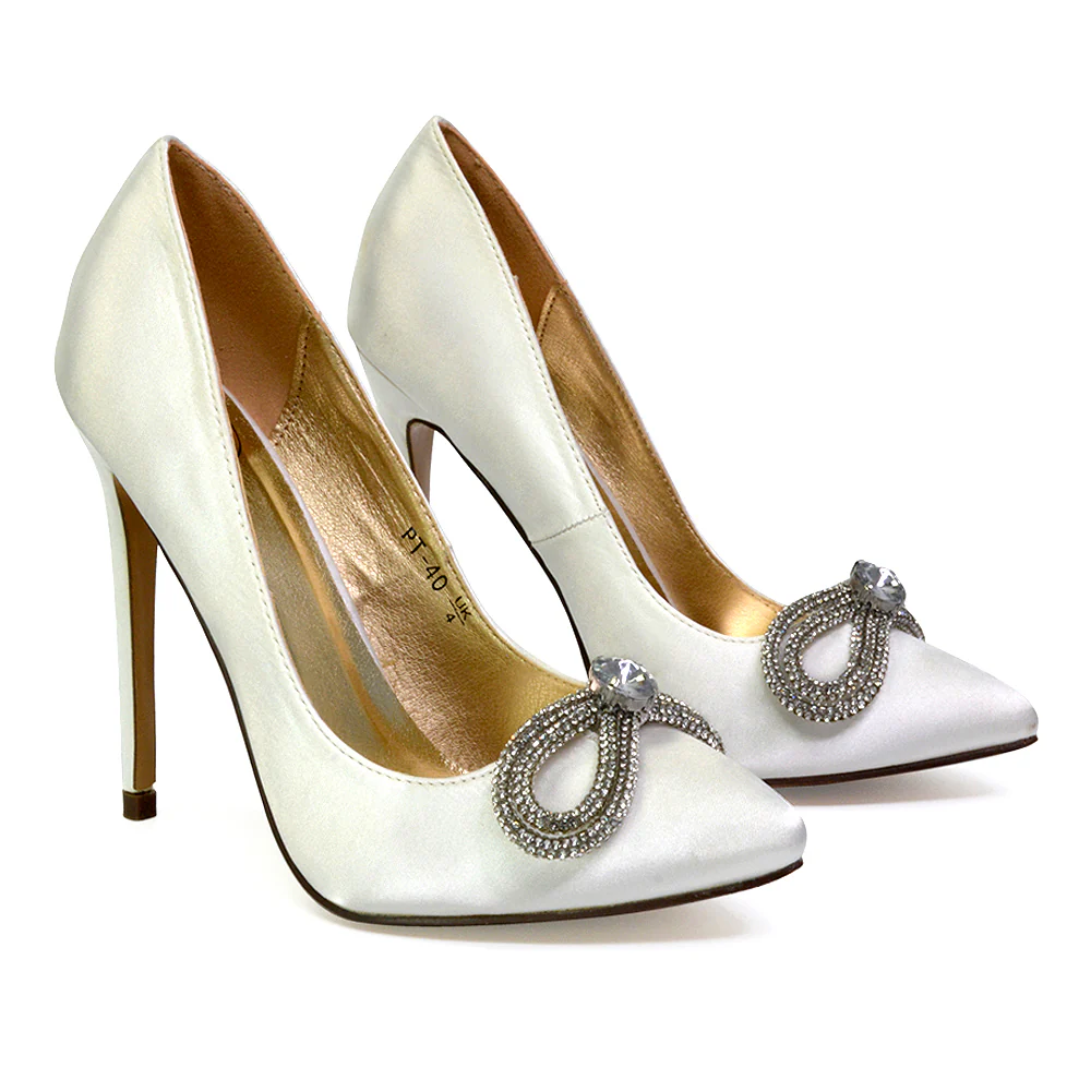 Lane Diamante Bow Pointed Toe Court Shoes Stiletto Bridal Shoes in Leopard - Image 71