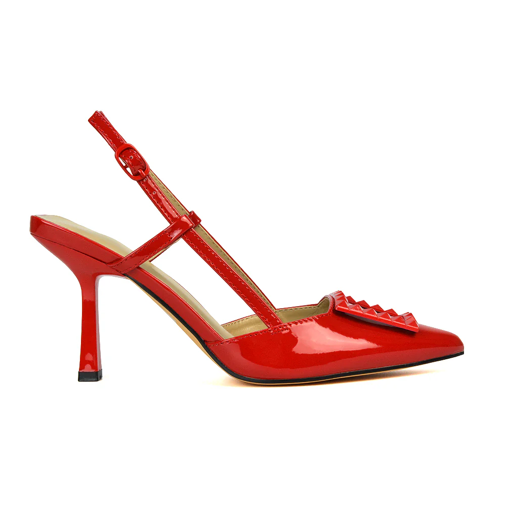 Lara Pointed Toe Square Buckle Slingback Stiletto High Heels Court Shoes in Beige Patent - Image 15