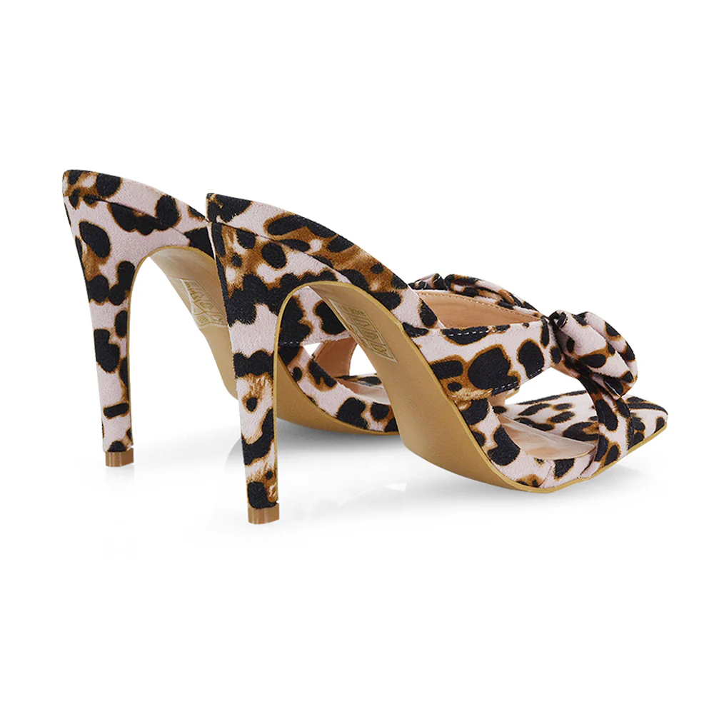 Larsa Bow Detail Square Toe Stiletto Slip on Mule Strappy Sandal Heels in Black - Image 104