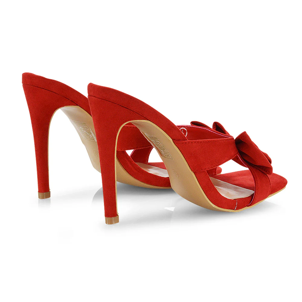 Larsa Bow Detail Square Toe Stiletto Slip on Mule Strappy Sandal Heels in Ivory - Image 18